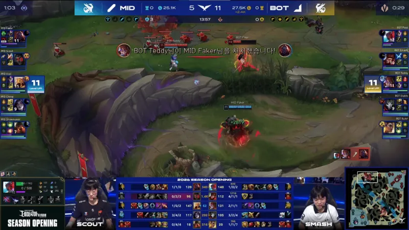 中单队 1-0 下路队:Chovy15杀卡莎全场carry,中单队逆转胜